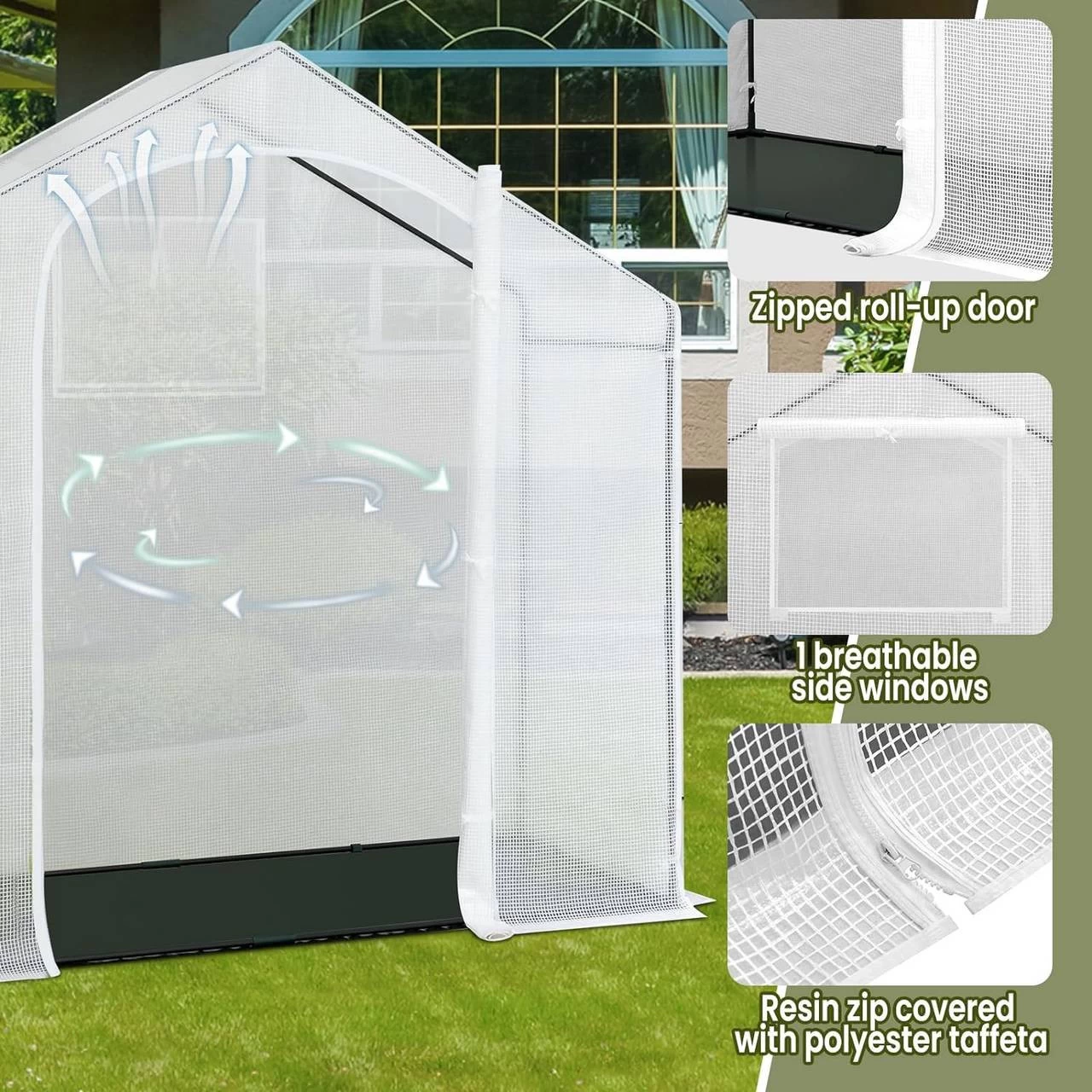 WOLTU Gewächshaus, Winterfest, Tür Fenster, 200x80x200cm, Aus Stahlrohr PE, Weiß 8 WOLTU Gewächshaus, Winterfest, Tür Fenster, 200x80x200cm, Aus Stahlrohr PE, Weiß – Bild 8