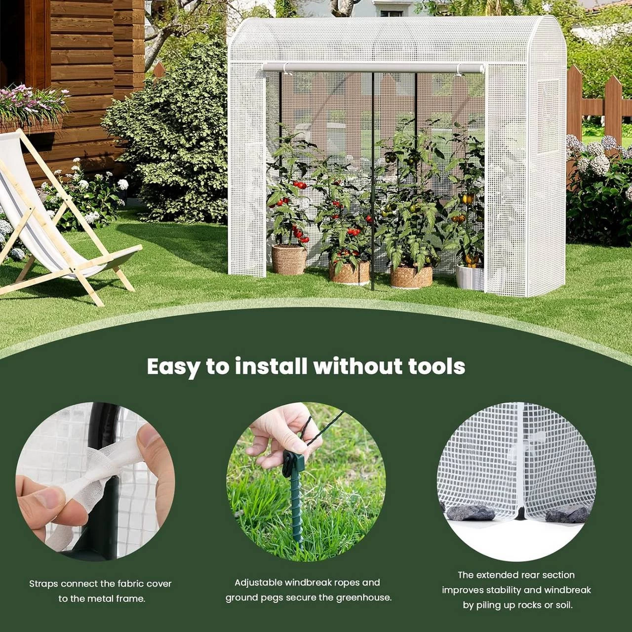 WOLTU Gewächshaus, Winterfest, Mit Tür 2 Fenstern, Stahlrohr PE, 170x68x200cm, Weiß 7 WOLTU Gewächshaus, Winterfest, Mit Tür 2 Fenstern, Stahlrohr PE, 170x68x200cm, Weiß – Bild 7