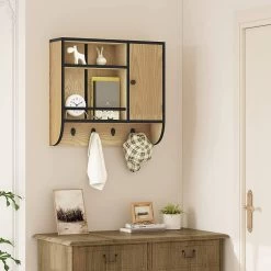 Hängeschrank Mit Tür, Badezimmerschrank, Küchenschrank Hängend, 58x52x15 Cm -Möbel Store H ngeschrank mit T r Badezimmerschrank K chenschrank h ngend 58x52x15 cm HS001hei Eiche5 1280x1280