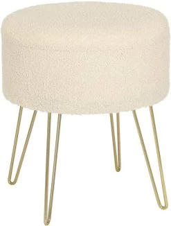Sitzhocker Mit Stauraum Runder Fußhocker Teddy-Fleece Metallbeine Cremeweiß