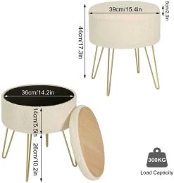 Sitzhocker Mit Stauraum Runder Fußhocker Teddy-Fleece Metallbeine Cremeweiß -Möbel Store Hocker Schminktisch runder Sitzhocker Hocker mit Stauraum runder Fusshocker Polsterhocker SH78cm 4 1280x1280
