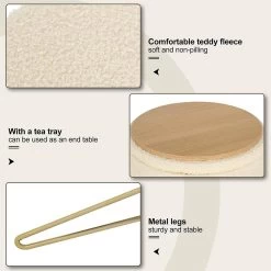 Sitzhocker Mit Stauraum Runder Fußhocker Teddy-Fleece Metallbeine Cremeweiß -Möbel Store Hocker Schminktisch runder Sitzhocker Hocker mit Stauraum runder Fusshocker Polsterhocker SH78cm 8 1280x1280