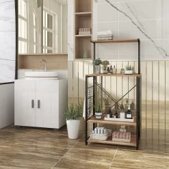 Küchenregal Standregal Mikrowellenhalter Bäcker Regal Haushaltsregal Schwarz + Hell Eiche -Möbel Store K chenregal Standregal Mikrowellenhalter B cker Regal Haushaltsregal RGB9285hei Schwarz Hell Eiche6 1280x1280