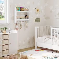 Kinder Bücherregal, Spielzeugregal Mit 2 Ablagen 4 Haken, 60x55x12 Cm, Holz, MDF -Möbel Store Kinder B cherregal Spielzeugregal mit 2 Ablagen 4 Haken 60x55x12 cm Holz MDF W0ETT0017 weiss4 1280x1280