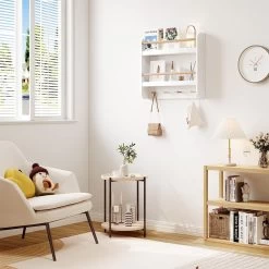 Kinder Bücherregal, Spielzeugregal Mit 2 Ablagen 4 Haken, 60x55x12 Cm, Holz, MDF -Möbel Store Kinder B cherregal Spielzeugregal mit 2 Ablagen 4 Haken 60x55x12 cm Holz MDF W0ETT0017 weiss6 1280x1280