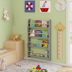 Kinder Bücherregal Wandregal Aus Kiefernholz E1 MDF Mit 4 Ablagen -Möbel Store Kinder B cherregal Wandregal aus Kiefernholz E1 MDF mit 4 Ablagen KR017gr Grau2 1280x1280