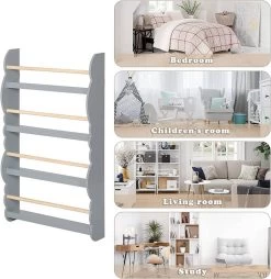 Kinder Bücherregal Wandregal Aus Kiefernholz E1 MDF Mit 4 Ablagen -Möbel Store Kinder B cherregal Wandregal aus Kiefernholz E1 MDF mit 4 Ablagen KR017gr Grau4 1280x1280