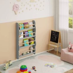 Kinder Bücherregal Wandregal Aus Kiefernholz E1 MDF Mit 4 Ablagen -Möbel Store Kinder B cherregal Wandregal aus Kiefernholz E1 MDF mit 4 Ablagen KR017gr Grau5 1280x1280