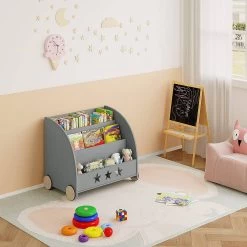 Kinderregal Für Bücher Mit Rollen Aus Holz -Möbel Store Kinderregal fuer Buecher mit Rollen aus Holz KR002gr grau4 1280x1280