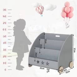 Kinderregal Für Bücher Mit Rollen Aus Holz -Möbel Store Kinderregal fuer Buecher mit Rollen aus Holz KR002gr grau5 1280x1280