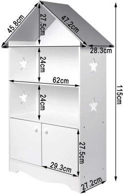 Kinderregal Für Bücher Mit Türen, Sterne & Dach Weiß-grau -Möbel Store Kinderregal mit Abschliessbarer Tuer Holz weiss grau3 1280x1280