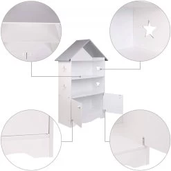 Kinderregal Für Bücher Mit Türen, Sterne & Dach Weiß-grau -Möbel Store Kinderregal mit Abschliessbarer Tuer Holz weiss grau5 1280x1280