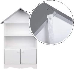 Kinderregal Für Bücher Mit Türen, Sterne & Dach Weiß-grau -Möbel Store Kinderregal mit Abschliessbarer Tuer Holz weiss grau6 1280x1280