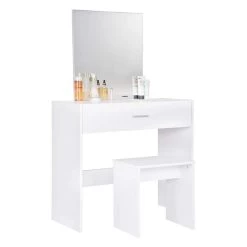 Schminktisch Mit Hocker Und Spiegel Kosmetiktisch Mit Schublade Schminkspiegel Weiß -Möbel Store Klassiche Schminktisch mit spiegel Hocker aus Spanplatte im Weiss Schwarz MB6043ws 2 1280x1280