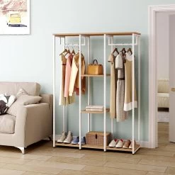 Kleiderständer Mit Ablage Aus Holz & Stahl In Größe XXXL -Möbel Store Kleiderst nder mit Ablage aus Holz Stahl in Gr sse XXXL SR0048whe Weiss hell Eiche2 1280x1280