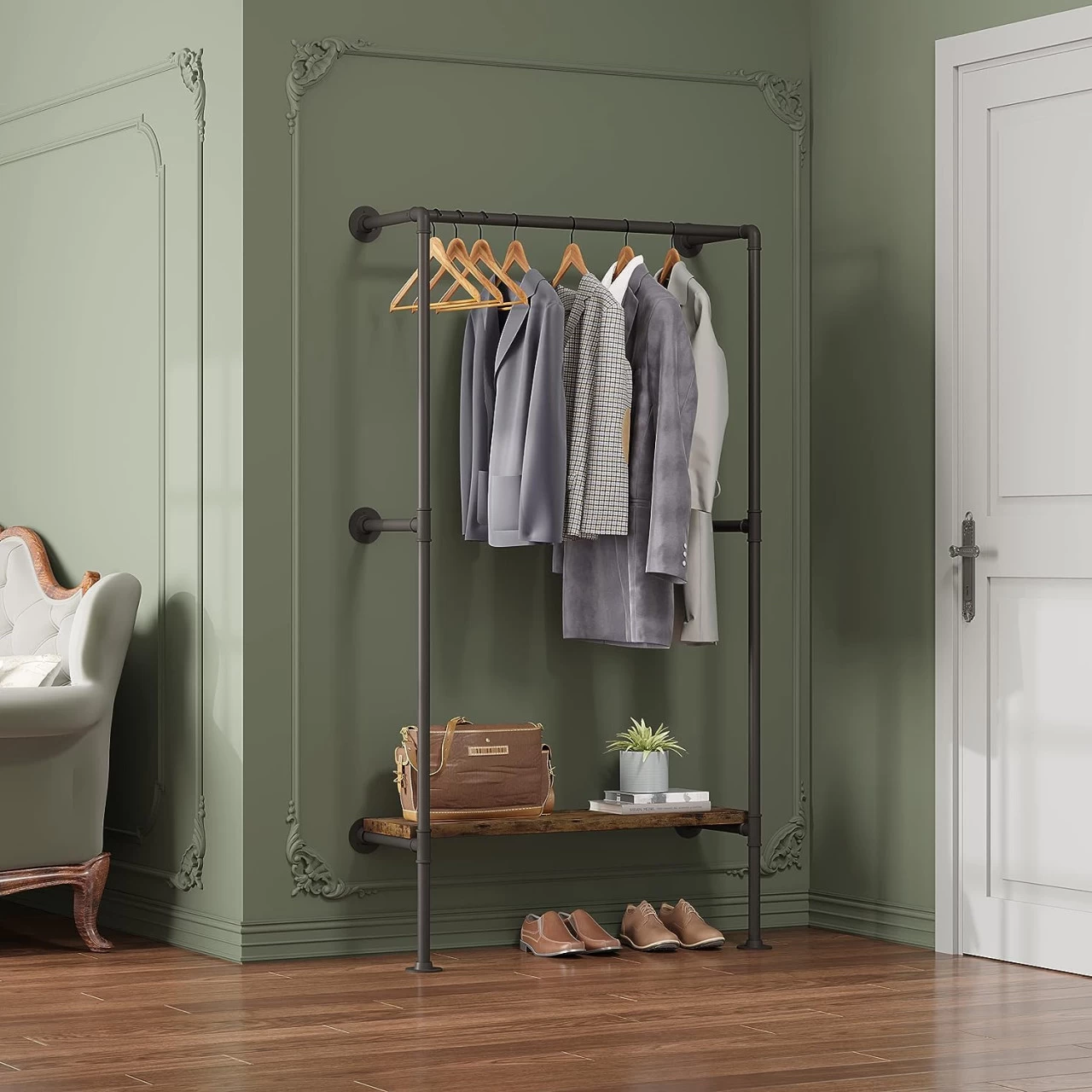 Kleiderständer Mit Ablagen, Garderobe Mit Kleiderstange, Garderobenständer Wandmontage 2 Kleiderständer Mit Ablagen, Garderobe Mit Kleiderstange, Garderobenständer Wandmontage – Bild 2