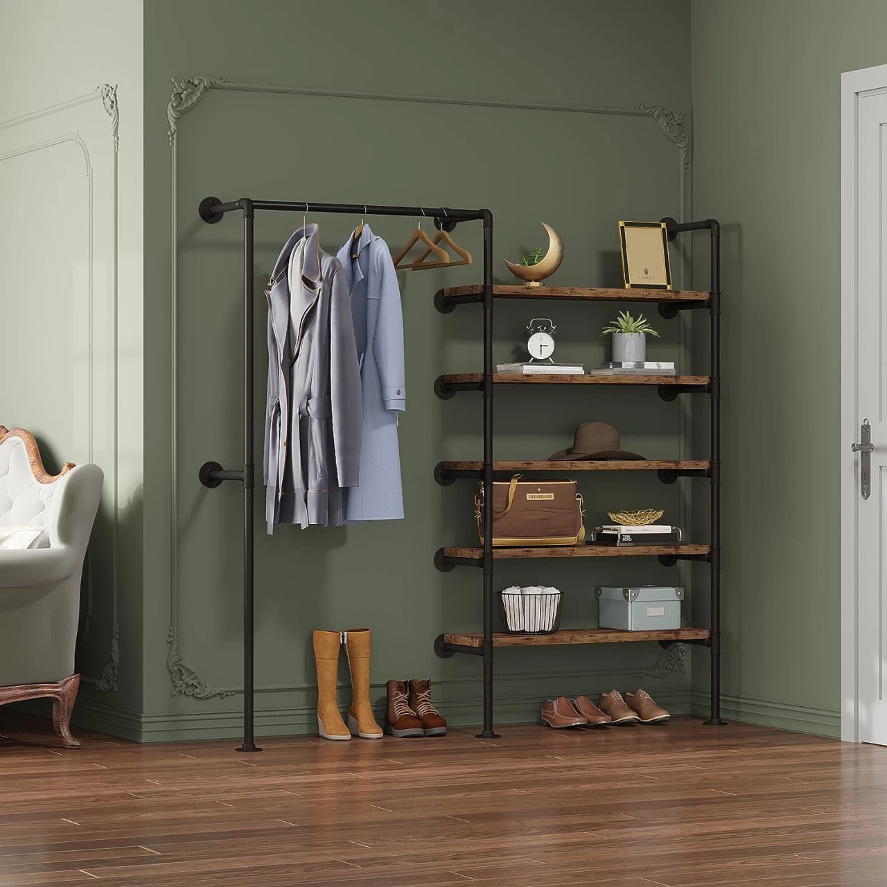 Kleiderständer Mit Ablagen, Garderobe Mit Kleiderstange, Garderobenständer Wandmontage 3 Kleiderständer Mit Ablagen, Garderobe Mit Kleiderstange, Garderobenständer Wandmontage – Bild 3