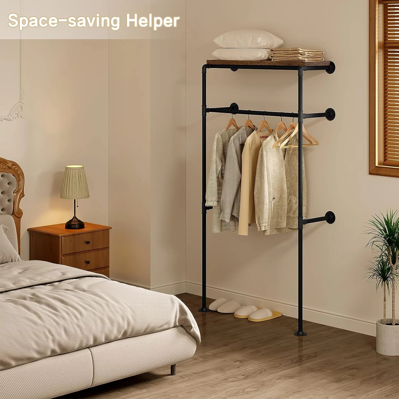 Kleiderständer Mit Ablagen, Garderobe Mit Kleiderstange, Garderobenständer Wandmontage 4 Kleiderständer Mit Ablagen, Garderobe Mit Kleiderstange, Garderobenständer Wandmontage – Bild 4