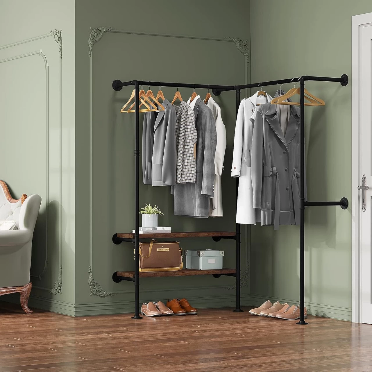 Kleiderständer Mit Ablagen, Garderobe Mit Kleiderstange, Garderobenständer Wandmontage 6 Kleiderständer Mit Ablagen, Garderobe Mit Kleiderstange, Garderobenständer Wandmontage – Bild 6