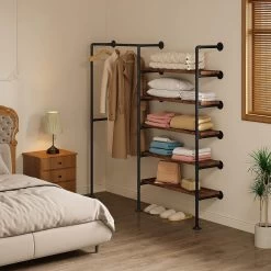 Kleiderständer Mit Ablagen, Garderobe Mit Kleiderstange, Garderobenständer Wandmontage 17 Kleiderständer Mit Ablagen, Garderobe Mit Kleiderstange, Garderobenständer Wandmontage -Möbel Store Kleiderst nder mit Ablagen Garderobe mit Kleiderstange Garderobenst nder Wandmontage W0ITT2037 schwarz 9 1280x1280