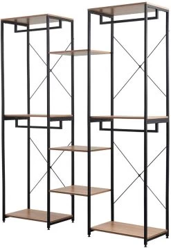 Kleiderständer 2+3+2 Ablagen Mit Schuhregal Aus Holz