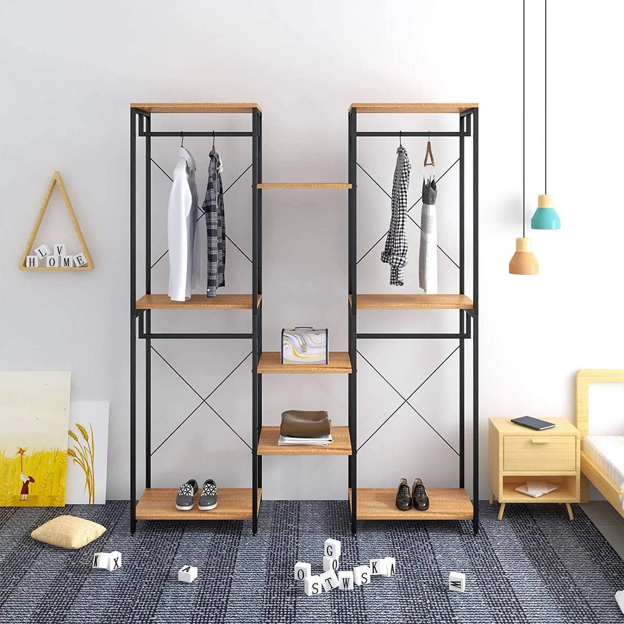 Kleiderständer 2+3+2 Ablagen Mit Schuhregal Aus Holz 2 Kleiderständer 2+3+2 Ablagen Mit Schuhregal Aus Holz – Bild 2