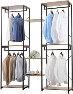 Kleiderständer 2+3+2 Ablagen Mit Schuhregal Aus Holz 14 Kleiderständer 2+3+2 Ablagen Mit Schuhregal Aus Holz -Möbel Store Kleiderstaender 2 3 2 Ablagen mit Schuhregal aus Spanplatte und Stahlrohr SR0128hei hell eiche Schwarz5 1280x1280