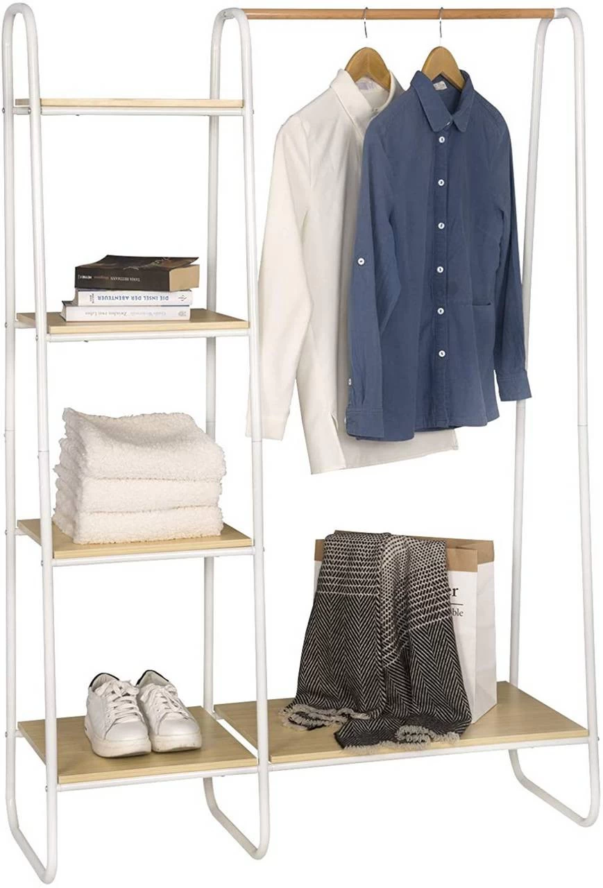 Kleiderständer Mit Regal Aus Metall & Holz 102x40X150cm 2 Kleiderständer Mit Regal Aus Metall & Holz 102x40X150cm – Bild 2