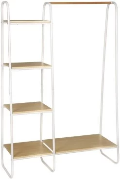 Kleiderständer Mit Regal Aus Metall & Holz 102x40X150cm 10 Kleiderständer Mit Regal Aus Metall & Holz 102x40X150cm -Möbel Store Kleiderstaender Garderobenstaender Kleiderstange Holz Metall eiche weiss2 1280x1280