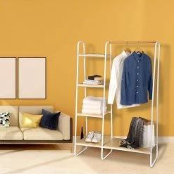 Kleiderständer Mit Regal Aus Metall & Holz 102x40X150cm 8 Kleiderständer Mit Regal Aus Metall & Holz 102x40X150cm -Möbel Store Kleiderstaender Garderobenstaender Kleiderstange Holz Metall eiche weiss4 1280x1280