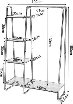 Kleiderständer Mit Regal Aus Metall & Holz 102x40X150cm 11 Kleiderständer Mit Regal Aus Metall & Holz 102x40X150cm -Möbel Store Kleiderstaender Garderobenstaender Kleiderstange Holz Metall eiche weiss5 1280x1280