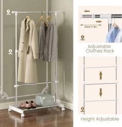 WOLTU Kleiderständer Auf Rollen, Höhenverstellbar, Kleiderstange, Aus Metall, Silber Weiß -Möbel Store Kleiderstaender auf Rollen hoehenverstellbar Kleiderstange aus Metall W0ITT2068 Silber Weiss4 1280x1280
