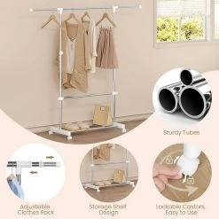 WOLTU Kleiderständer Auf Rollen, Höhenverstellbar, Kleiderstange, Aus Metall, Silber Weiß -Möbel Store Kleiderstaender auf Rollen hoehenverstellbar Kleiderstange aus Metall W0ITT2068 Silber Weiss6 1280x1280