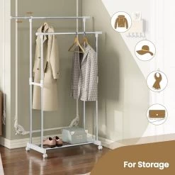 WOLTU Kleiderständer Mit 2 Kleiderstangen Rollen, Höhenverstellbar, Metall, Silber Weiß -Möbel Store Kleiderstaender mit 2 Kleiderstangen Rollen hoehenverstellbar Metall W0ITT2067 Silber Weiss4 1280x1280