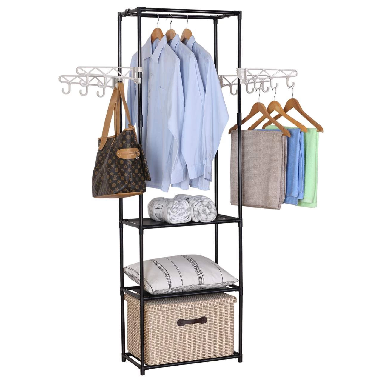 Kleiderständer Mit Ablage Haken Kleiderstange Garderobenständer, Schwarz 1 Kleiderständer Mit Ablage Haken Kleiderstange Garderobenständer, Schwarz