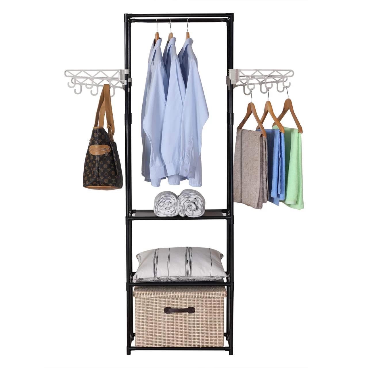 Kleiderständer Mit Ablage Haken Kleiderstange Garderobenständer, Schwarz 2 Kleiderständer Mit Ablage Haken Kleiderstange Garderobenständer, Schwarz – Bild 2