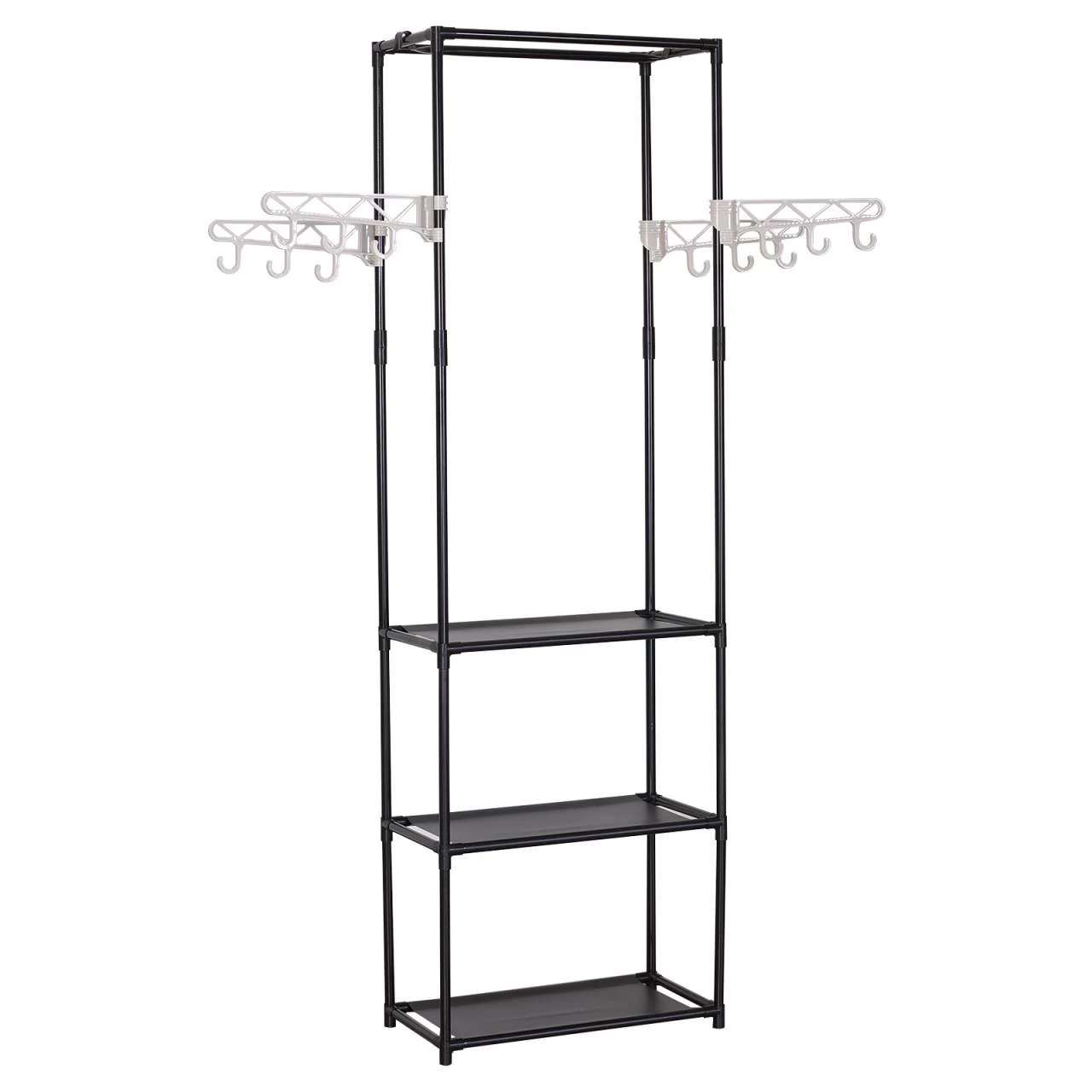 Kleiderständer Mit Ablage Haken Kleiderstange Garderobenständer, Schwarz 3 Kleiderständer Mit Ablage Haken Kleiderstange Garderobenständer, Schwarz – Bild 3