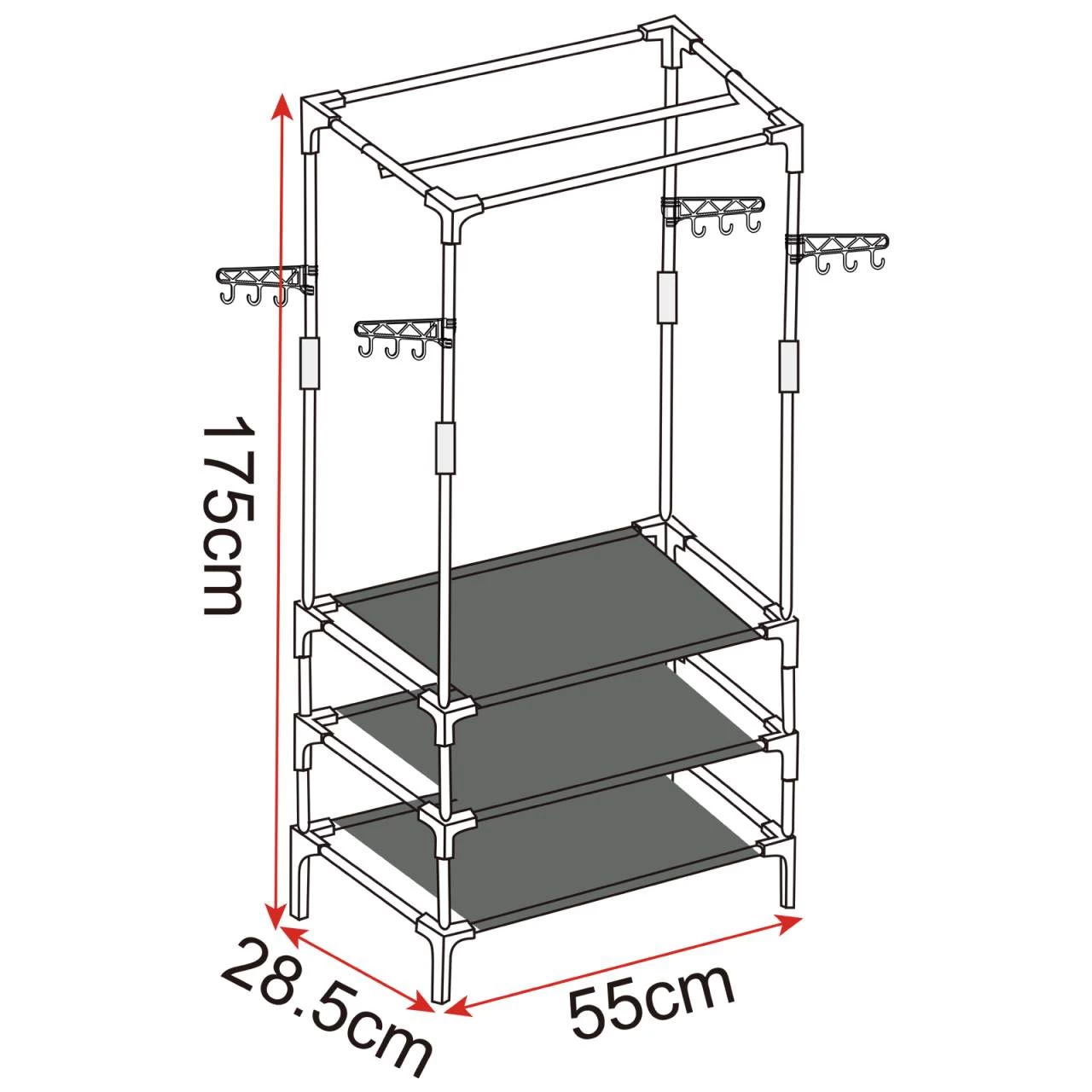 Kleiderständer Mit Ablage Haken Kleiderstange Garderobenständer, Schwarz 5 Kleiderständer Mit Ablage Haken Kleiderstange Garderobenständer, Schwarz – Bild 5