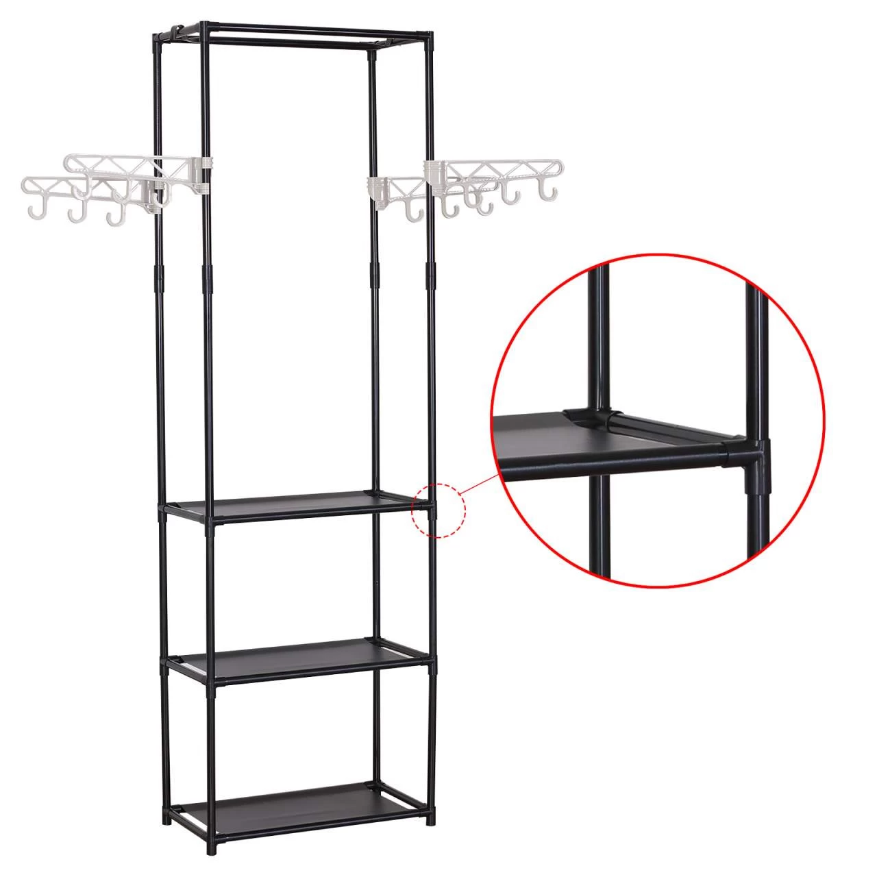 Kleiderständer Mit Ablage Haken Kleiderstange Garderobenständer, Schwarz 6 Kleiderständer Mit Ablage Haken Kleiderstange Garderobenständer, Schwarz – Bild 6