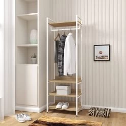 Kleiderständer Mit Drei Ablagen Aus Stahlrohr Spanplatte -Möbel Store Kleiderstaender mit drei Ablagen aus Stahlrohr Spanplatte SR0130whe hell eiche weiss2 1280x1280