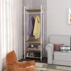 Kleiderständer Mit Drei Ablagen Aus Stahlrohr Spanplatte -Möbel Store Kleiderstaender mit drei Ablagen aus Stahlrohr Spanplatte SR0130whe hell eiche weiss3 1280x1280