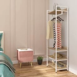 Kleiderständer Mit Drei Ablagen Aus Stahlrohr Spanplatte -Möbel Store Kleiderstaender mit drei Ablagen aus Stahlrohr Spanplatte SR0130whe hell eiche weiss8 1280x1280