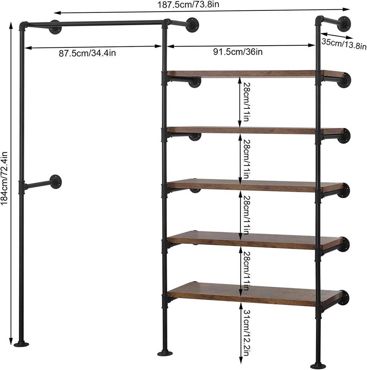 Kleiderstange Im Industriellen Stil, Offener Kleiderschrank Aus Rohren, Wandmontage 3 Kleiderstange Im Industriellen Stil, Offener Kleiderschrank Aus Rohren, Wandmontage – Bild 3