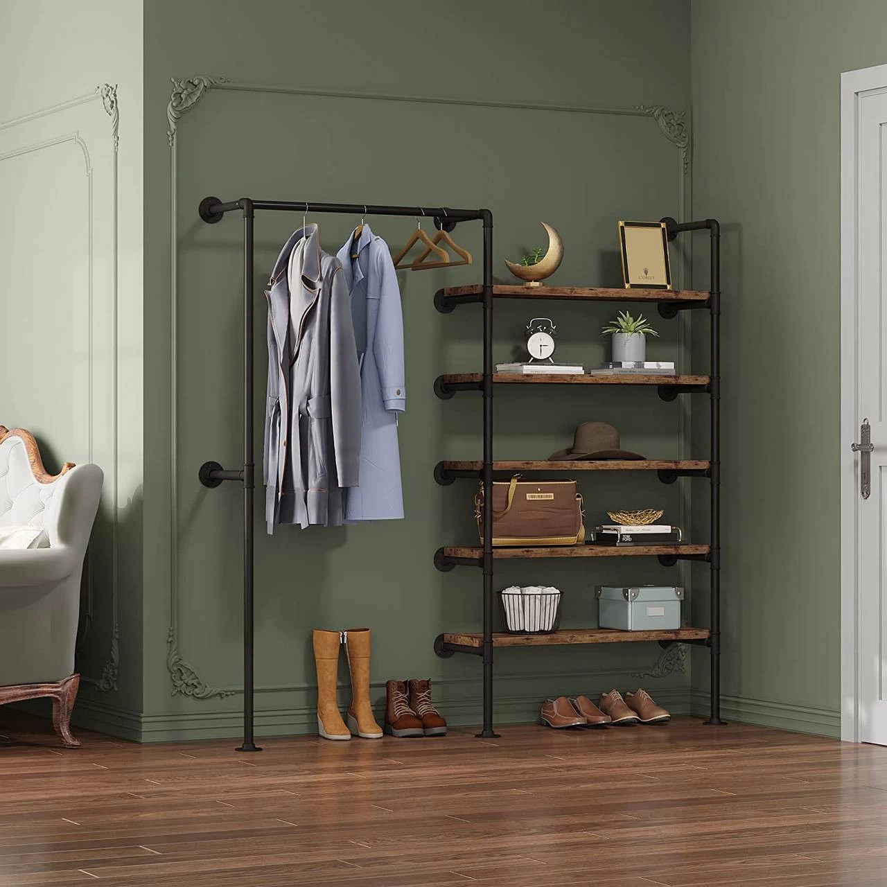 Kleiderstange Im Industriellen Stil, Offener Kleiderschrank Aus Rohren, Wandmontage 4 Kleiderstange Im Industriellen Stil, Offener Kleiderschrank Aus Rohren, Wandmontage – Bild 4