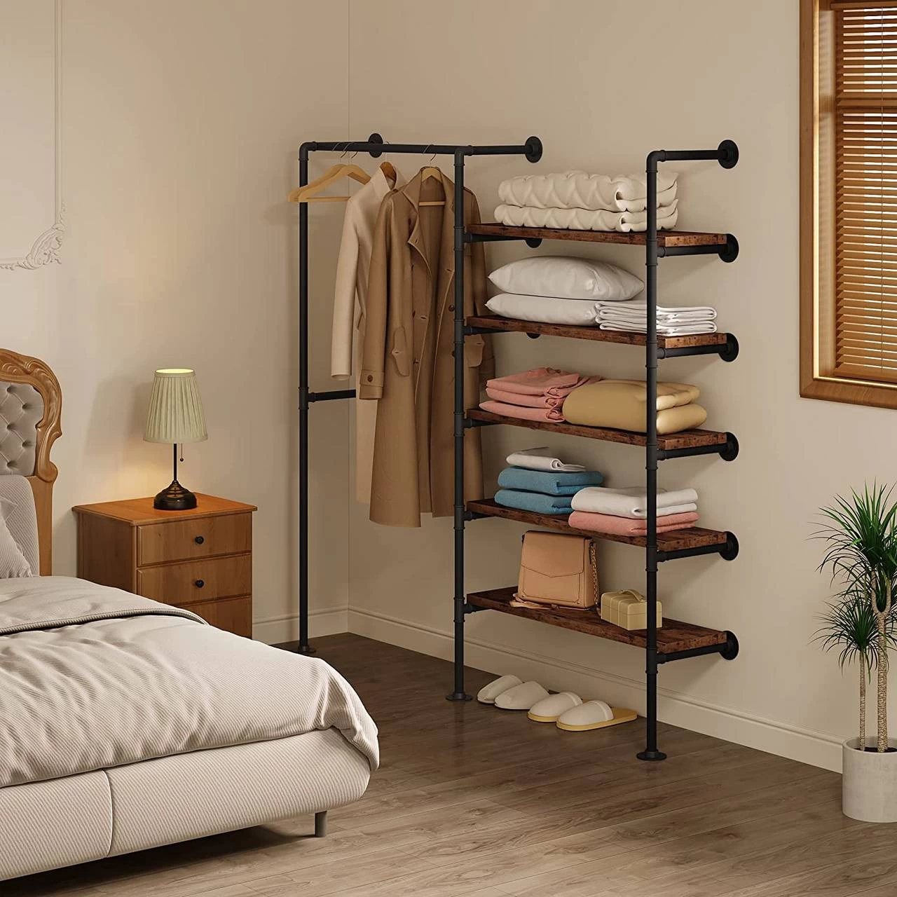 Kleiderstange Im Industriellen Stil, Offener Kleiderschrank Aus Rohren, Wandmontage 2 Kleiderstange Im Industriellen Stil, Offener Kleiderschrank Aus Rohren, Wandmontage – Bild 2