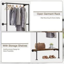 Kleiderstange Industrial Schwarz, Garderobenständer Für Wandmontage, Aus Metallrohren MDF -Möbel Store Kleiderstange industrial schwarz Garderobenst nder f r Wandmontage aus Metallrohren MDF SRY42shei schwarz5 1280x1280