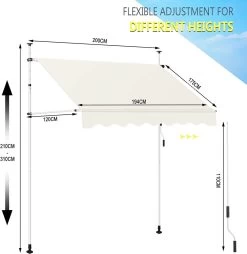 Klemmmarkise, Höhenverstellbar, UV-beständig Wasserdicht, Ohne Bohren -Möbel Store Klemmmarkise h henverstellbar UV best ndig wasserdicht ohne Bohren 200 cm breite MKS0001cm01 Beige3 1280x1280