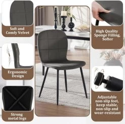 Klihome Esszimmerstühle 4 Set, Küchenstühle Ergonomisch, Samt Metallbeinen -Möbel Store Klihome Esszimmerstuehle 4 Set Kuechenstuehle ergonomisch Samt Metallbeinen W0ATT0525 4 Dunkelgrau5 1280x1280