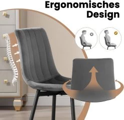 Klihome Esszimmerstühle 4er Set, Design Stuhl, Metallbeinen, Sitzfläche Aus Samt -Möbel Store Klihome Esszimmerstuehle 4er Set Design Stuhl Metallbeinen aus Samt W0ATT0355 4 Dunkelgrau9 1280x1280