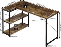 Klihome Schreibtisch L Form, Computertisch Mit Regal, Stauraum, Holzwerkstoff Metall -Möbel Store Klihome Schreibtisch L Form Computertisch mit Regal Stauraum Holzwerkstoff Metall W0ETT0182 Vintage Braun3 1280x1280